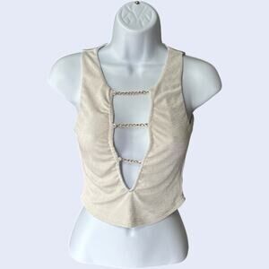 Tiger Mist Chain Detail Sleeveless Top Sage Beige Front Chains XS Y2K